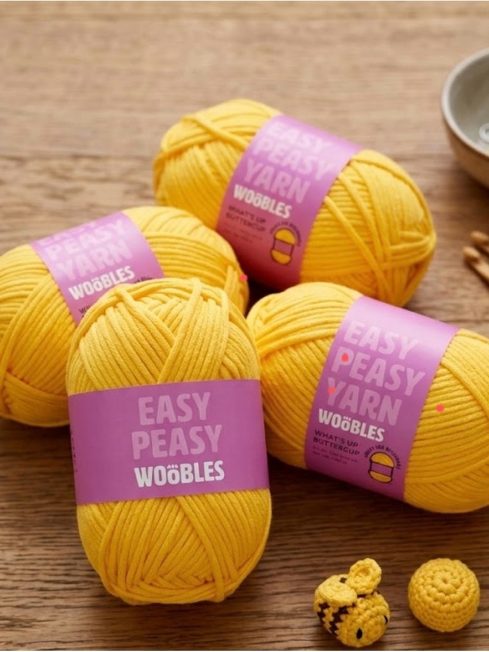 NWT Easy Peasy Yarn Beginners Crochet Knitting Yarn Set of 4 What's uP Buttercup